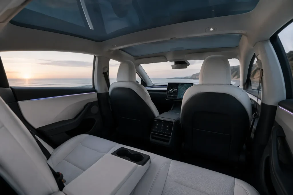 Tesla Model 3 premium cabin and rear touchscreen