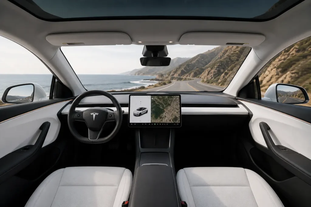 Tesla Model Y minimalist interior dashboard