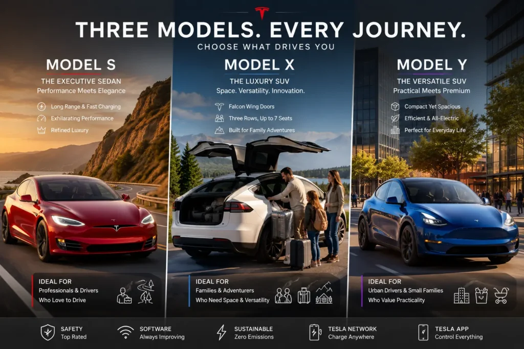 Tesla Model S, Model X, and Model Y in real-world driving scenarios