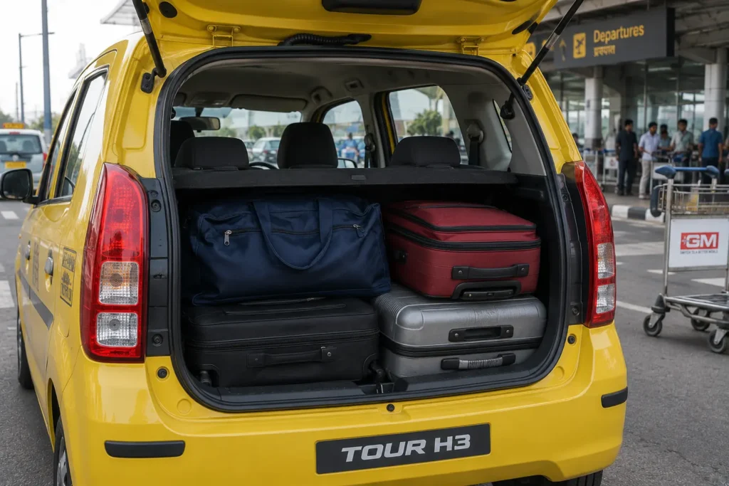 Boot space of Tour H3 Wagon R filled with luggage for taxi use