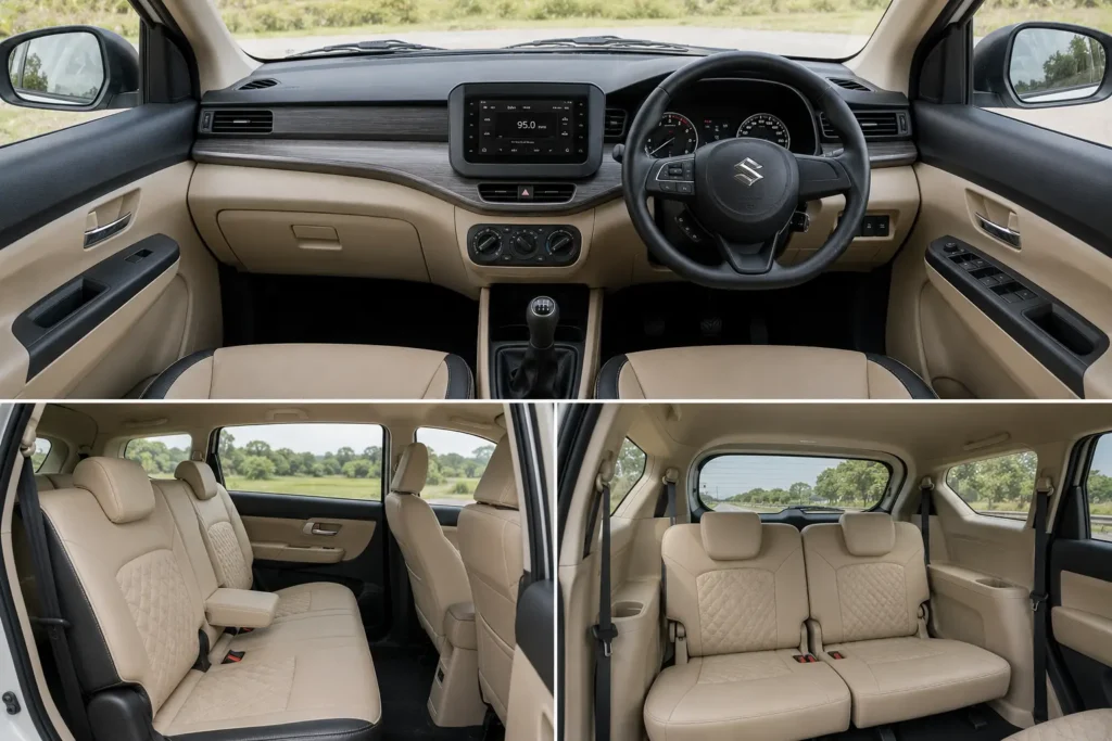Spacious three-row cabin layout inside the Tour M Ertiga