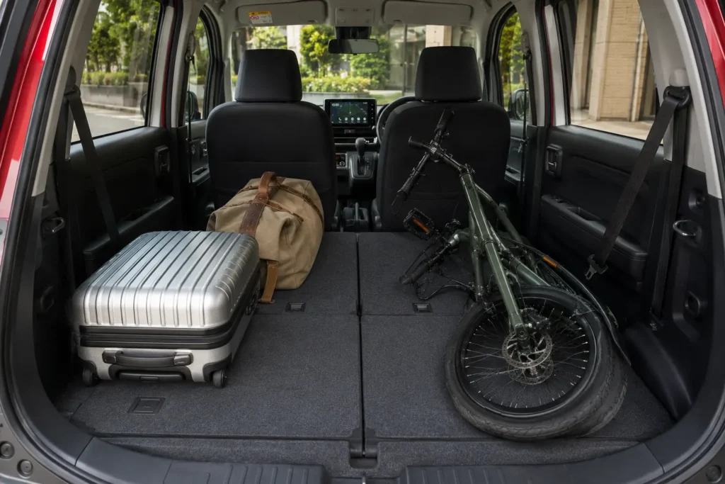 Fold-flat cargo area inside Suzuki Wagon R Custom Z HYBRID ZX